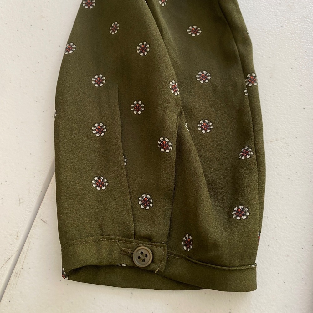 Pleione Prairie Cottoagecore Lightweight Henley Blouse Womens L Green Floral LS - Picture 9 of 9